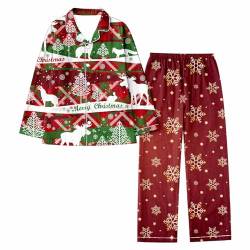 Duohropke Weihnachts Pyjama Damen mit Rentier V-Ausschnitt Sleepwear mit Knopfleiste Christmas Pyjamas Langarm Zweiteiliger Set Sleepwear Pyjamahose Sleepwear von Duohropke