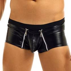 Duohropke Wetlook Männer Sexy Unterwäsche mit Reißverschluss Herren Lack Unterhosen Sexy Erotisch Wäsche Reizunterwäsche Latex Lack Optik Herrentanga Boxershorts Tanga Party Clubwear von Duohropke