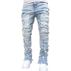 Herren Destroyed Stretch Jeans Slim Fit Jeans Skinny Hip Hop Denim Hose mit Löchern für Männer Zerrissene Jeans Schwarze Vintage Freizeithose von Duohropke