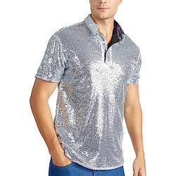 Herren Glitzer Kurzarm Oberteil Metallic T Shirt Roundhals Muskelshirt Unterhemd 70er 80er Jahre Kostüm Disco Hemd Party Outfit von Duohropke