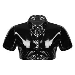 Herren Lack-Optik Crop Top Lack Leder T-Shirt Wetlook Oberteile Männer Kunstleder Hemd T-Shirt Muskelshirt Unterhemd Fitness Slim Fit Hemd Clubwear Latex Glänzend Tops Party Outwear von Duohropke