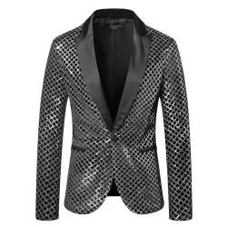 Herren Shiny Pailletten Anzug Sakko Glitzer Pailletten Anzugjacke Slim Fit Herrenmode Blazer Geschenk Herren Outerwear Sakko Reverskragen Der MäNner HüBsche Jacken-Blazer FüR Nachtklub, Hochzeit von Duohropke