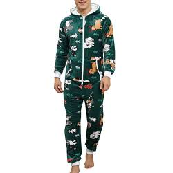 Jumpsuit Herren Warm Weihnachtspyjama Overall Schlafanzüge mit Kapuze Lang Fleece Einteiler Strampler Männer Kuschelig Flauschig Hausanzug Plüsch Schlafoverall Nachthemden von Duohropke