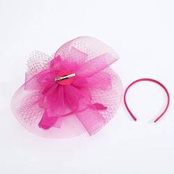 Damen Fascinator Hut,Vintage Braut Tiara Haarschmuck Schleier Haarspange,Kleiner Zylinder mit Feder-Stirnband aus verschleiertem Mesh,für Hochzeiten,Bühnenauftritt,Dinnerpartys,Maskerade,Rosenrot von Duories