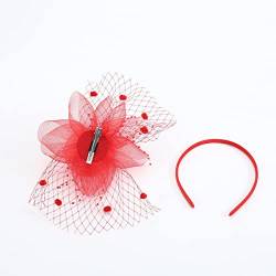 Damen Fascinator Hut,Vintage-Kopfbedeckung,Braut Hochzeit Haarschmuck,Mesh-Stirnband mit Blume im Hut,Haarband Haarnadel,für Hochzeiten,Dinnerpartys,Teepartys,Maskerade,Bühnenperformance,Rot von Duories