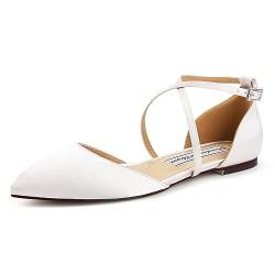 Duosheng & Elegant FC2322 Flach Sandalen Satin Schuhe für Hochzeit Braut Partei Abendschuhe Geschlossene Zehen Hochzeitsschuhe Brautschuhe Ivory Gr. 39 von Duosheng & Elegant