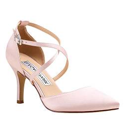 Duosheng & Elegant HC1901 High Heel Pumps Hoch Kreuz Riemchen Spitze Zehen Abendschuhe für Partei Satin Hochzeitsschuhe Brautschuhe Blush Gr. 38 von Duosheng & Elegant