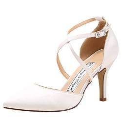 Duosheng & Elegant HC1901 High Heel Pumps Hoch Kreuz Riemchen Spitze Zehen Abendschuhe für Partei Satin Hochzeitsschuhe Brautschuhe Ivory Gr. 38 von Duosheng & Elegant