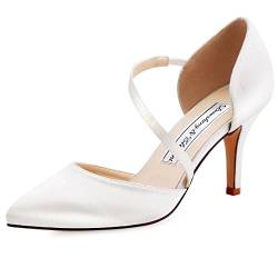 Duosheng & Elegant High Heel Pumps Thong Riemchen Hoch Spitze Zehen Satin Partei Abendschuhe Hochzeitsschuhe Brautschuhe Ivory Gr. 37 von Duosheng & Elegant