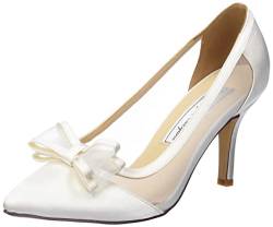 Duosheng & Elegant Satin Spitze Zehen High Heel Pumps Schleife Netznähte Satin Hochzeitsschuhe Brautschuhe Ivory Gr. 37 von Duosheng & Elegant