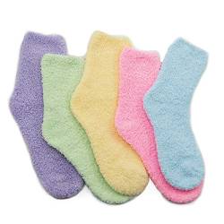 Azue Kuschelsocken Damen Süße Socken Mädchen Warme Socken Extrem Weich 5/6 Paare Set, E 5 Paare Einfarbig, Einheitsgröße von Durio