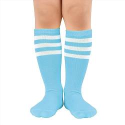 Durio Baby Mädchen Kniestrümpfe Knielang Socken Streifensocken Sportsocken für Kleinkinder Kinder Mädchen und Jungen 3-6 Jahre Blau-weiße Streifen von Durio