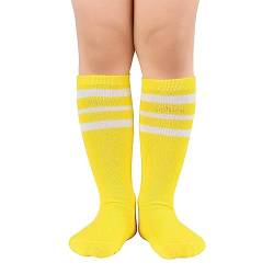 Durio Baby Mädchen Kniestrümpfe Knielang Socken Streifensocken Sportsocken für Kleinkinder Kinder Mädchen und Jungen 3-6 Jahre Gelb und Weiß von Durio