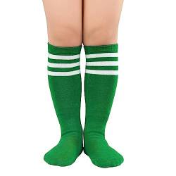 Durio Baby Mädchen Kniestrümpfe Knielang Socken Streifensocken Sportsocken für Kleinkinder Kinder Mädchen und Jungen 3-6 Jahre Grün-weiße Streifen von Durio