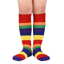 Durio Baby Mädchen Kniestrümpfe Knielang Socken Streifensocken Sportsocken für Kleinkinder Kinder Mädchen und Jungen 3-6 Jahre Regenbogenstreifen von Durio