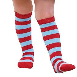 Durio Baby Mädchen Kniestrümpfe Knielang Socken Streifensocken Sportsocken für Kleinkinder Kinder Mädchen und Jungen 3-6 Jahre Rote-blaue Streifen von Durio