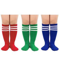 Durio Baby Mädchen Kniestrümpfe Knielang Socken Streifensocken Sportsocken für Kleinkinder Kinder Mädchen und Jungen 3-6 Jahre Tricolor B von Durio