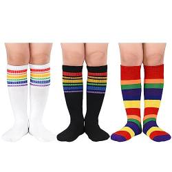 Durio Baby Mädchen Kniestrümpfe Knielang Socken Streifensocken Sportsocken für Kleinkinder Kinder Mädchen und Jungen 3-6 Jahre Tricolor C von Durio