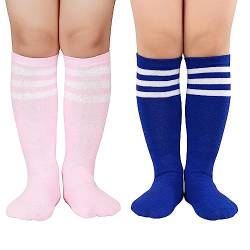Durio Baby Mädchen Kniestrümpfe Knielang Socken Streifensocken Sportsocken für Kleinkinder Kinder Mädchen und Jungen 3-6 Jahre Zweifarbig C von Durio
