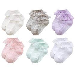 Durio Baby Mädchen Socken mit Rüschen Babysocken Baumwolle Spitze Taufe Socken Ösen Kleid Socken Söckchen für Baby Kleinkind 6 Paar Mischfarben 1-3 Jahre von Durio