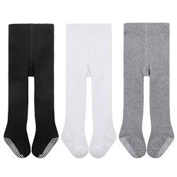 Durio Baby Mädchen Strumpfhose - Baby Kleinkind Anti-Rutsch Rutschfest Strumpfhosen Baumwolle Stoppersocken Unisex Mädchen Jungen 3 Paar-Schwarz Weiß u. Grau 1-2 Jahre von Durio