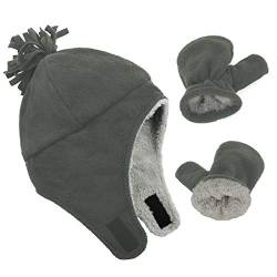 Durio Baby Mütze und Handschuhe Set Junge Wintermütze und Fäustlinge Warmes Gefütterte Fleece Mütze Kappen Ohrenklappe Kleinkind Kinder Mädchen Dunkelgrau 3-12 Monate von Durio