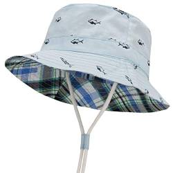 Durio Baby Sonnenhut Atmungsaktiv Sommerhut Kinder Fischerhut UV-Schutz Unisex Cap mit Verstellbarem Bindebändern Blau mit Fisch 12-24 Monate von Durio