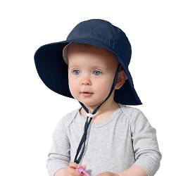 Durio Baby Sonnenhut Kleinkind Mütze Verstellbarer Faltbare Uv Schutz mit Nackenschnur Flapper für Kinder Mädchen Jungen Navy Blau 12-24 Monate 50 von Durio