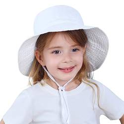Durio Baby Sonnenhut Kleinkind Mütze Verstellbarer Faltbare Uv Schutz mit Nackenschnur Flapper für Kinder Mädchen Jungen Weiß 12-24 Monate 50 von Durio