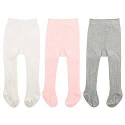 Durio Baby Strumpfhose für Mädchen Baumwolle Kinderstrumpfhose Kinder Strumpfhosen Set Warme Strümpfe Leggings 3 Paar-Weiß Hellpink Hellgrau 6-12 Monate von Durio