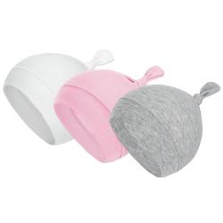 Durio Babymütze Neugeborene Jungen Mütze Baby Mädchen Beanie für 0-6 Monate Unisex Erstlingsmütze 3er Set Grau Weiß u. Pink 3-6 Monate von Durio