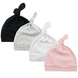 Durio Babymütze Neugeborene Jungen Mütze Baby Mädchen Beanie für 0-6 Monate Unisex Erstlingsmütze 4er Set Pink Weiß Grau u. Schwarz 0-3 Monate von Durio