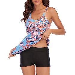 Durio Badeanzug Damen Badebekleidung Tankini Bikini Set Frauen Badeset Sexy Zweiteillig Bademode Blassblau 36-38 (Herstellergröße M) von Durio