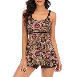 Durio Badeanzug Damen Tankini Bauchweg Bademode Set Zweiteilig mit Badehose Badeanzüge Push Up Geometrisches Muster (Tag Size L) von Durio