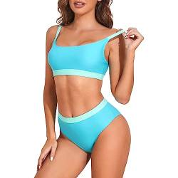 Durio Bikini Damen Bikini Set Zweiteiliger Badeanzug Bikini mit Hotpants Träger Oberteil Bikinihose Blau-Grün 38-40 von Durio