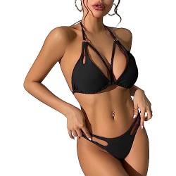 Durio Bikini Damen Push up Sexy 2tlg Bikini Damen Set mit Triangel Bikinihose Breit von Körpchen Verstellbar Schwarz 1 36 von Durio