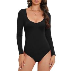 Durio Body Damen Elegant Body Langarm V-Ausschnitt Bodysuit Women Sexy Schlankmachender Oberteil Body Schwarz M von Durio