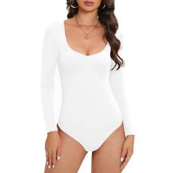 Durio Body Damen Elegant Body Langarm V-Ausschnitt Bodysuit Women Sexy Schlankmachender Oberteil Body Weiß L von Durio