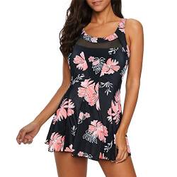 Durio Damen Badeanzug Badekleid Einteilig Tankini Bauchweg Schwimmkleid Schwimmrock Bademode Swimsuit Pink Blumen 36-38 Tag Size S von Durio