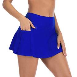 Durio Damen Bademode Kurze Rock Bikinirock Baderock mit Shorts Sportrock Bikinihose Schwimmrock Strandrock Blau 36 (Tag Size S) von Durio