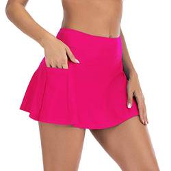 Durio Damen Bademode Kurze Rock Bikinirock Baderock mit Shorts Sportrock Bikinihose Schwimmrock Strandrock Rosarot 44 (Tag Size 2XL) von Durio