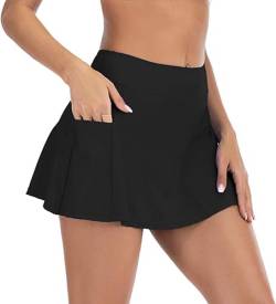 Durio Damen Bademode Kurze Rock Bikinirock Baderock mit Shorts Sportrock Bikinihose Schwimmrock Strandrock Schwarz 42 (Tag Size XL) von Durio