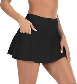 Durio Damen Bademode Kurze Rock Bikinirock Baderock mit Shorts Sportrock Bikinihose Schwimmrock Strandrock Schwarz 44 (Tag Size 2XL) von Durio