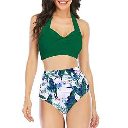 Durio Damen Bauchweg Badebekleidung Crossover Bikini Set Zweiteiliger High Waist Push Up Neckholder Bikini Sexy Grün 40-42 (Tag Size XL) von Durio