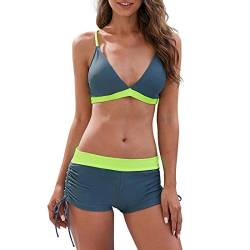 Durio Damen Bikini Set mit Hotpants Push Up BH Zweiteiliger Badeanzug Bandeau Bademode Strand Beachwear Schwimmanzug mit Badehose Neongrau Grün 38 von Durio