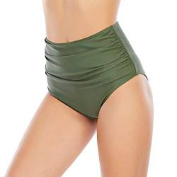 Durio Damen Bikinihose Badehose High Waist Badeshorts Bauchweg Sexy Hotpants mit Falten Hohe Taille Grün 42(Tag Size XL) von Durio