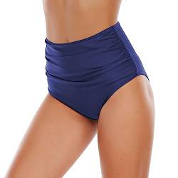 Durio Damen Bikinihose Badehose High Waist Badeshorts Bauchweg Sexy Hotpants mit Falten Hohe Taille Navy 36(Tag Size S) von Durio