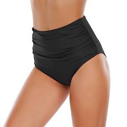 Durio Damen Bikinihose Badehose High Waist Badeshorts Bauchweg Sexy Hotpants mit Falten Hohe Taille Schwarz 38(Tag Size M) von Durio