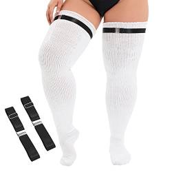 Durio Damen Große Größen Kniestrümpfe Oberschenkelhohe Socken Overknee Lange Stiefel Strümpfe Thigh High Socks Beinwärmer Weiß Einheitsgröße von Durio