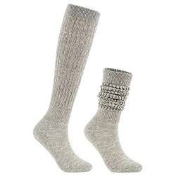 Durio Damen Kniestrümpfe Slouch socks Hohe Socken Damen lange Trachtenstrümpfe Damen Warme Oktoberfest Dirndlkleid Costume Hellgrau Einheitsgröße von Durio